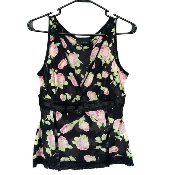 The Limited Womens Tank Top Medium Floral Mesh Lightweight Y2K Lace Trim - Picture 1 of 11